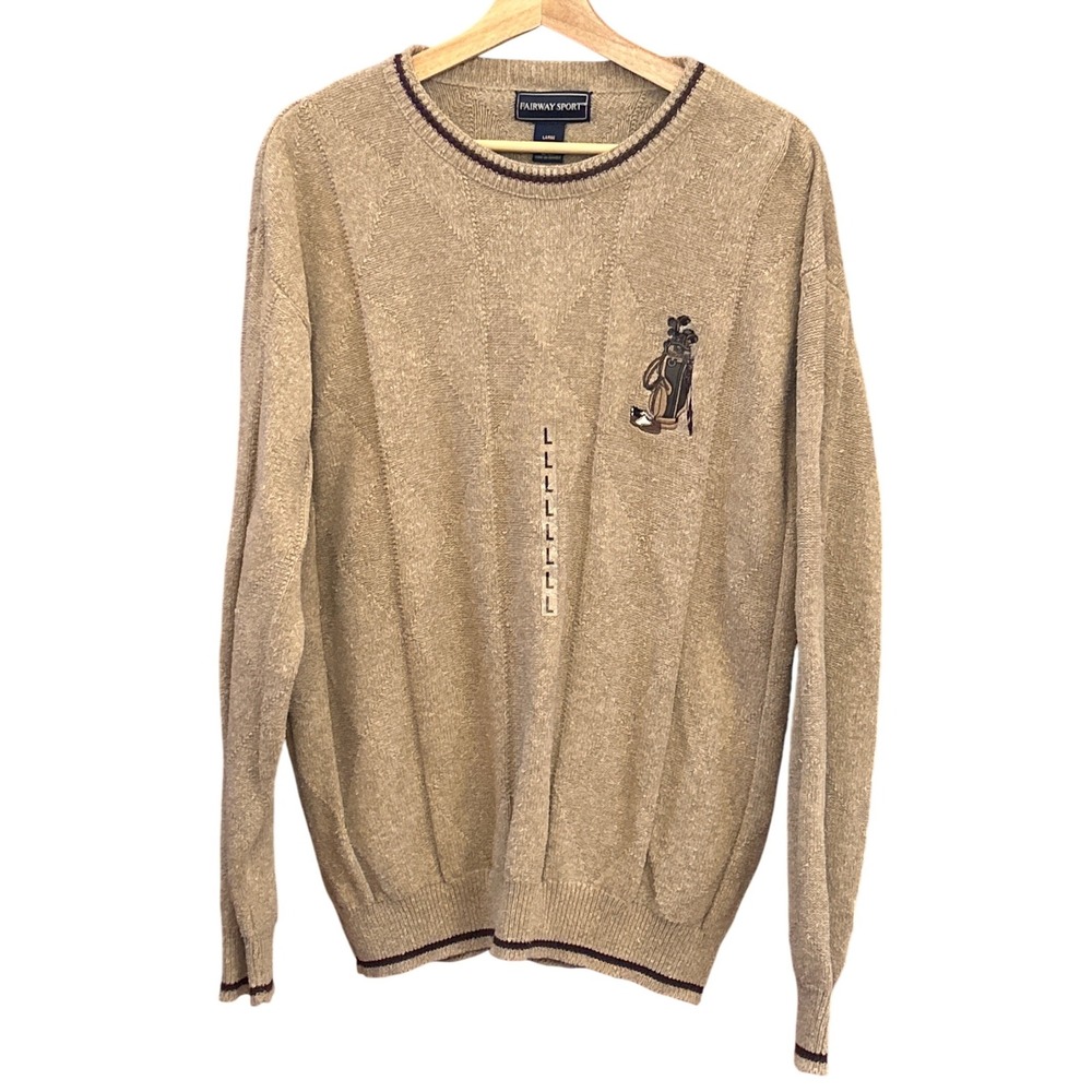 Vintage 90s Fairway Sport Golf Sweater Large USA Made Tan Embroidered Crewneck